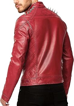 LP-FACON Mens Rock Punk Biker Studded Spikes Red Motorbike LP-FACON Mens Rock Punk Biker Studded Spikes Red Motorbike