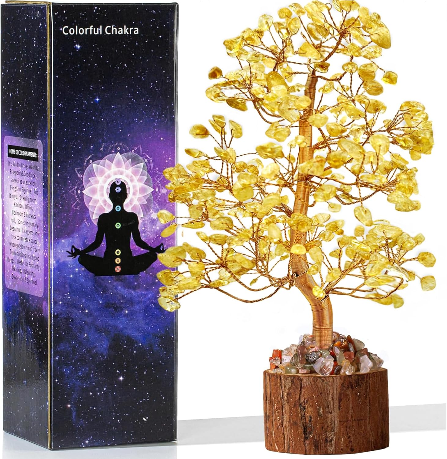 Citrine Crystal Healing Chakra Tree of Life, Sister Women Birthday Spiritual Gifts Gemstone Positive Energy & Good Luck, Bonsai Gem Stone Feng Shui Money Tree House Home Office Room Desk Decor