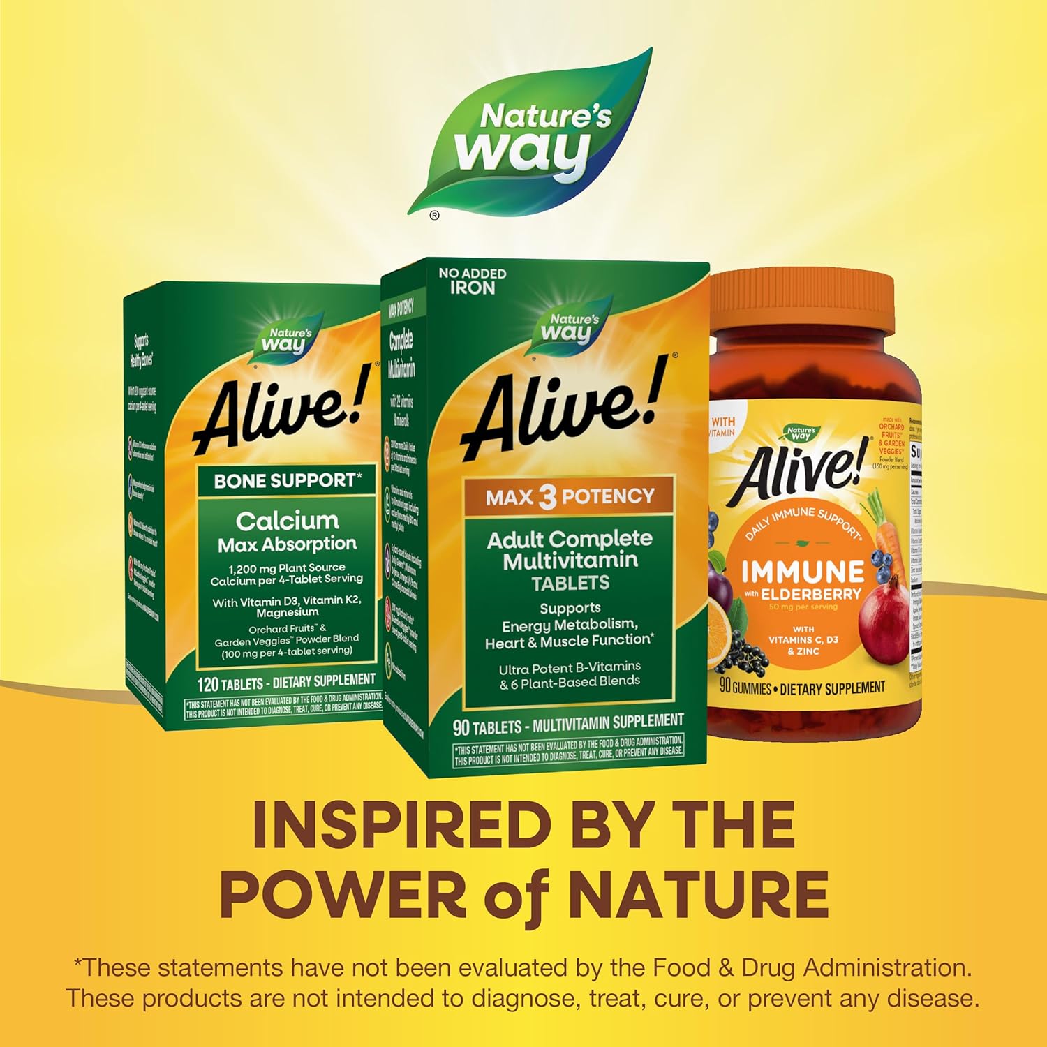 Nature's Way Alive! Max3 Potency Adult Complete Multivitamin, High Potency B-Vitamins to Support Cellular Energy Metabolism*, Multivitamin with Methylated B12 & Folate, No Added Iron, 90 Tablets