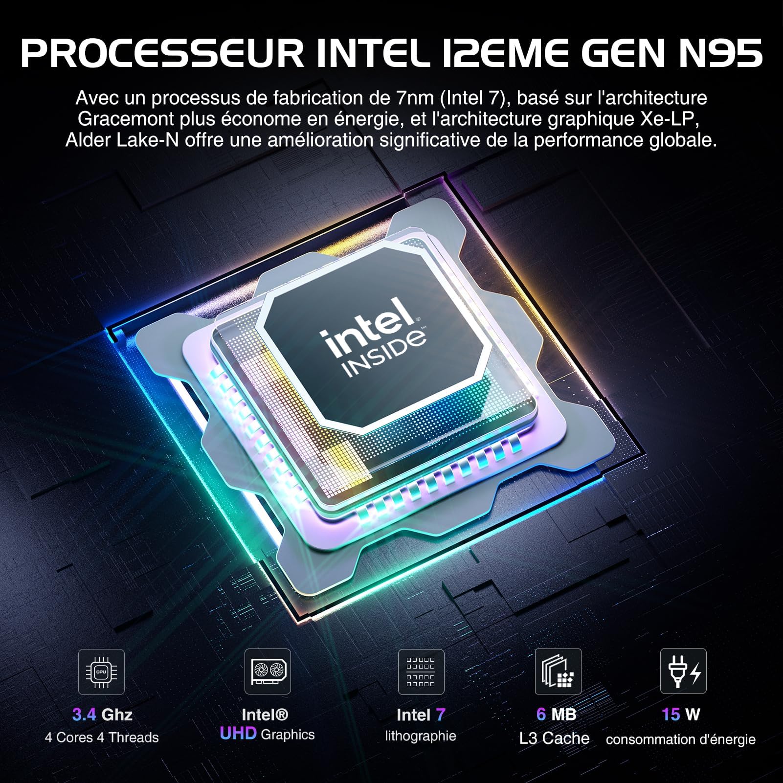 Générique Mini PC, 12th Alder Lake N-95 (up to 3.40 Ghz), 16GB DDR4 512GB SSD Mini Computer with Win 11 Pro | WiFi 5 | BT 4.2 | 4K UHD | RGB | RJ45, for Office Home Theatre