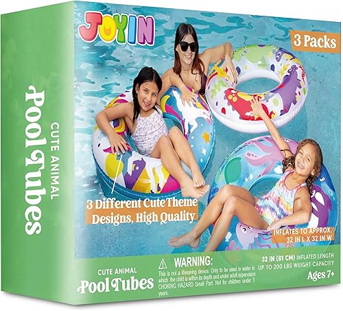 Miniatura 6 de JOYIN Paquete de 3 flotadores de piscina, tubo de piscina para niños anillos de natación tubos inflables, tubos de animales marinos de unicornio