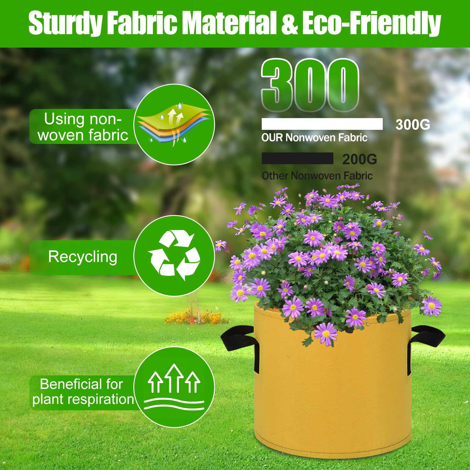 Lot de 6 sacs de culture de 37 litres en tissu multicolore avec longues poignées pour jardin, légumes, fleurs, créer un jardin coloré