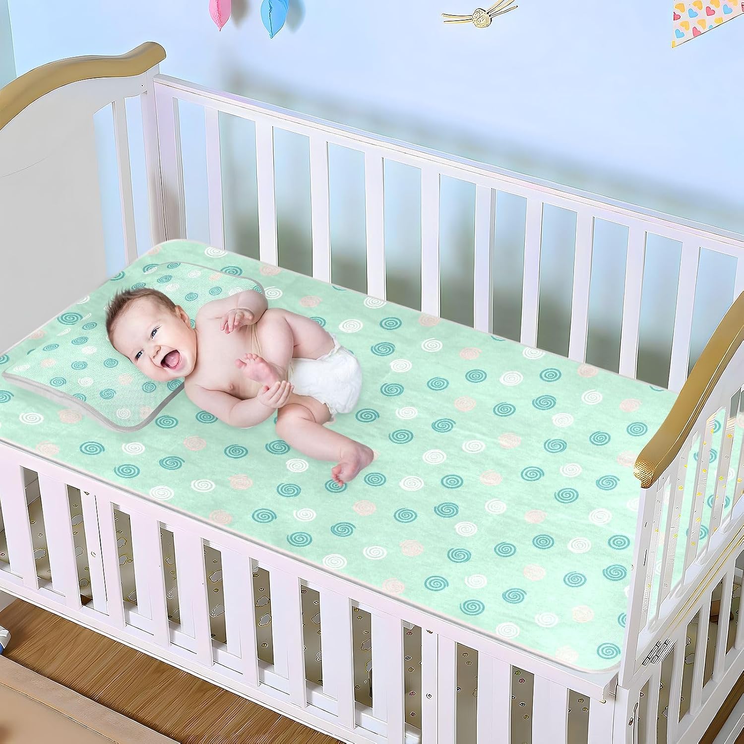 Baby Cooling Mat Abstract Spiral Shapes Ice Silk Breathable Mesh Summer Crib Mattress Pad with Pillowcase, Soft Cooling Sleeping Surface for Infant & Toddler, 52"x28"