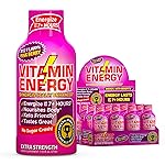 Vitamin Energy B12 11,000% Extra Strength Energy Shot Pink Berry 12 Pack, 260mg Natural Caffeine, B12 & B6, Nootropic Focus, Vitality, Zero Sugar, Gluten-Free, Vegan, Kosher, 1.93 fl oz