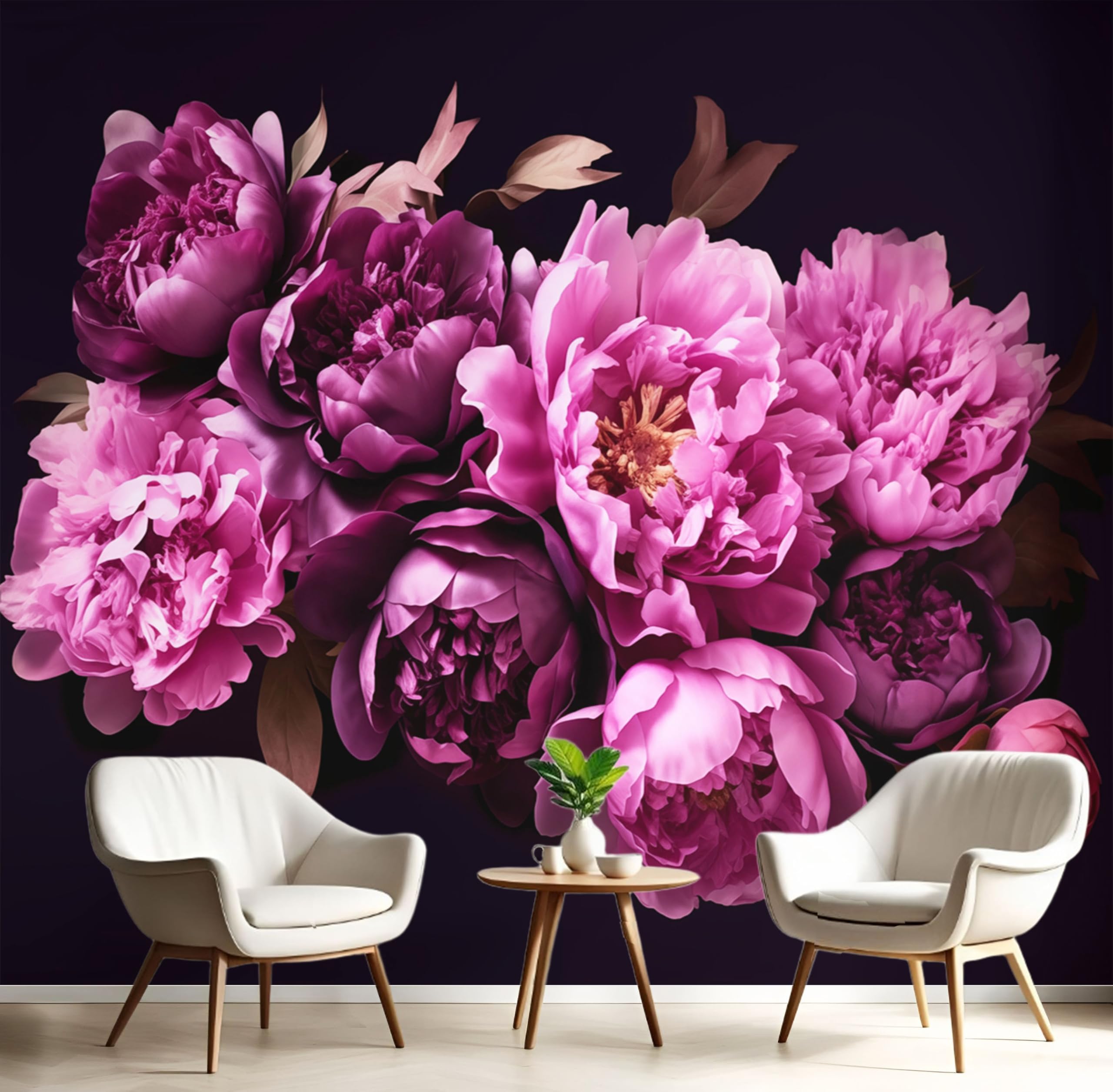 Papier peint panoramique pivoine pour agrandir un salon ou une chambre