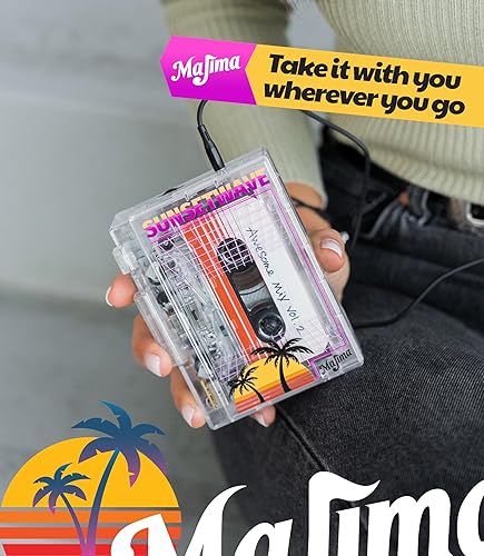 Miniatura 5 de Reproductor de cassette Bluetooth con radio FM, diseño portátil transparente, regalo de audio retro, compatible con alimentación USB o pilas AA,