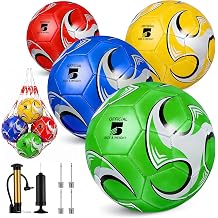 4 Pack Soccer Balls Size 5/4/3 Bulk with Pump, Carry Net, Needles - Pelota De Futbol Official Size Training Practice & Match Ball - Ideal Soccer & Birthday Gift