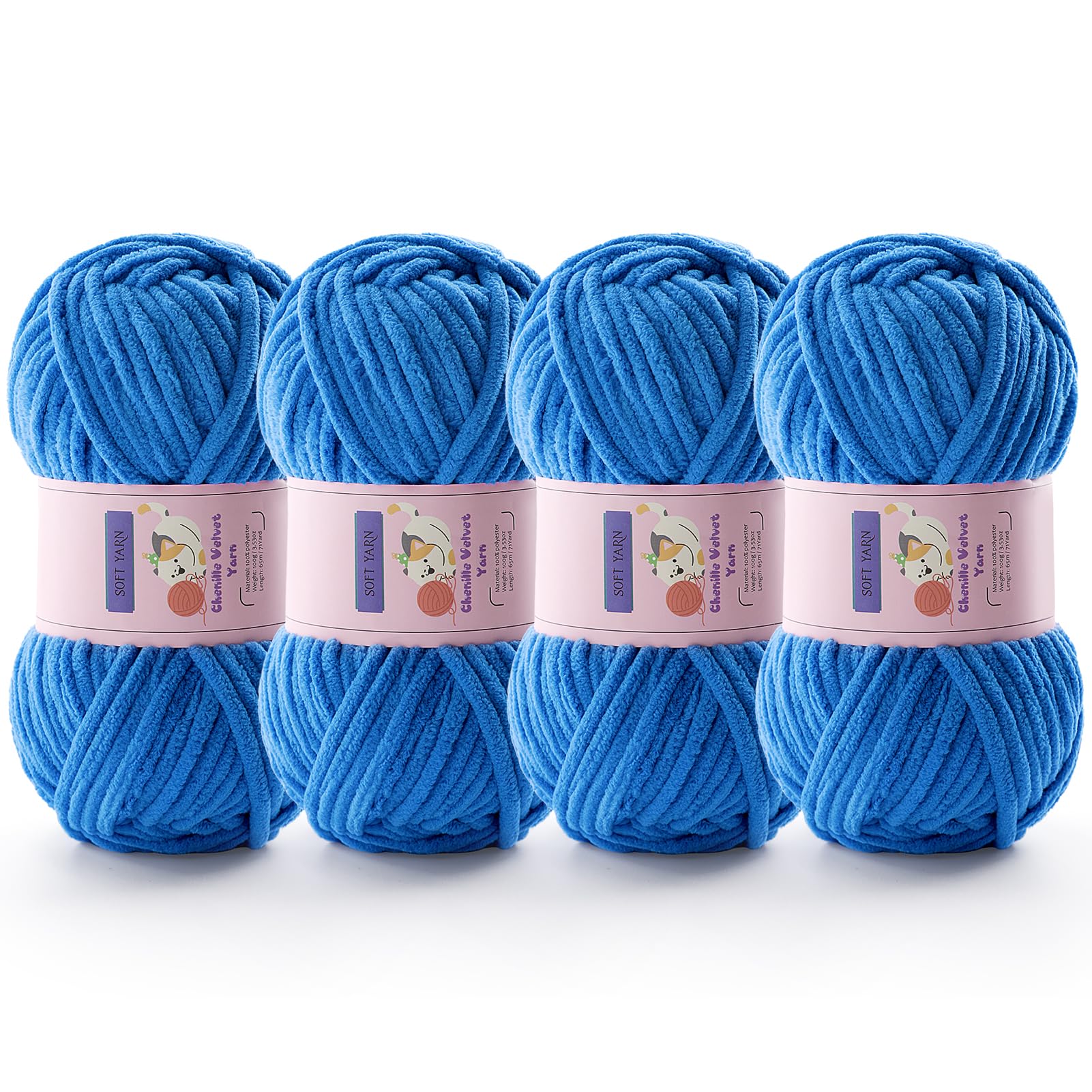 Chunky Chenille Yarn for Crocheting, #6 Blue Baby Blanket Yarn for Crochet
