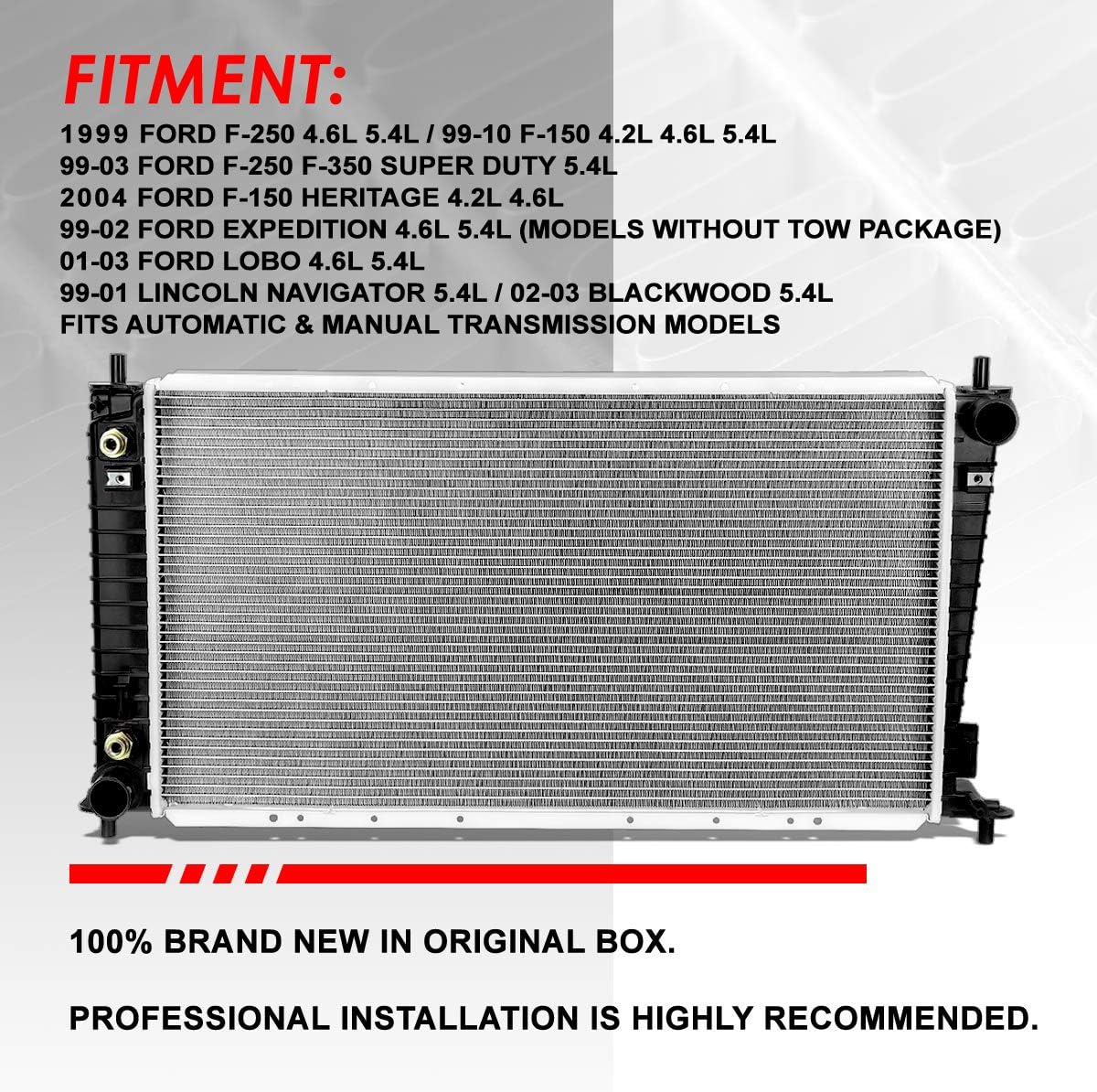 Auto Dynasty Radiator Compatible with 1999-2004 Ford F150-F350 Heritage Super Duty Lobo Expedition Lincoln Navigator Blackwood 4.2L 4.6L 5.4L AT MT, DPI 2257 1-Row Cooling Radiator, Aluminum Core