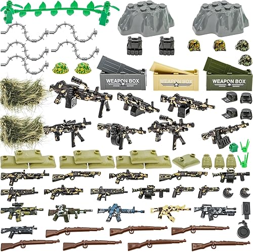 BloxBrix 96 piezas de armas-ametralladoras-rifles compatibles con Lego-Guns, Minifiguras-Add-ons-Base-Military-Toy-Soldiers-Policía,