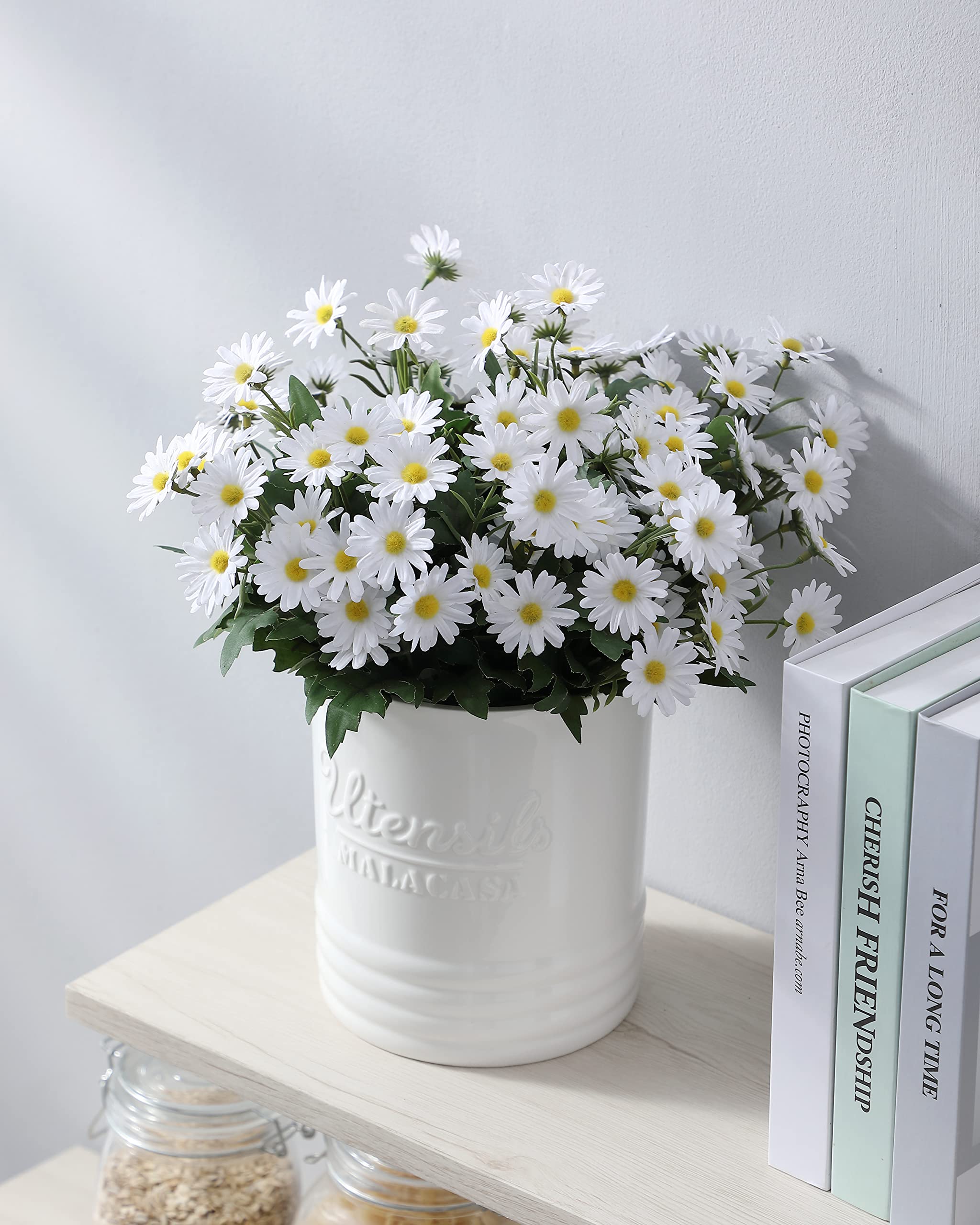 Pot Porte-Ustensiles En Céramique Blanche Mariclò 15x15x18 Cm - Rangement Cuisine Style Shabby Chic - 12