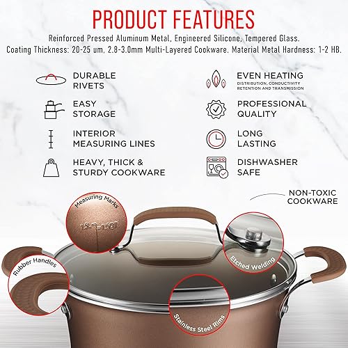 Miniatura 4 de Juego de ollas y sartenes – 14 piezas – Utensilios de cocina profesional antiadherente para el hogar – Ollas con tapas – Sartenes – Apto para Juego