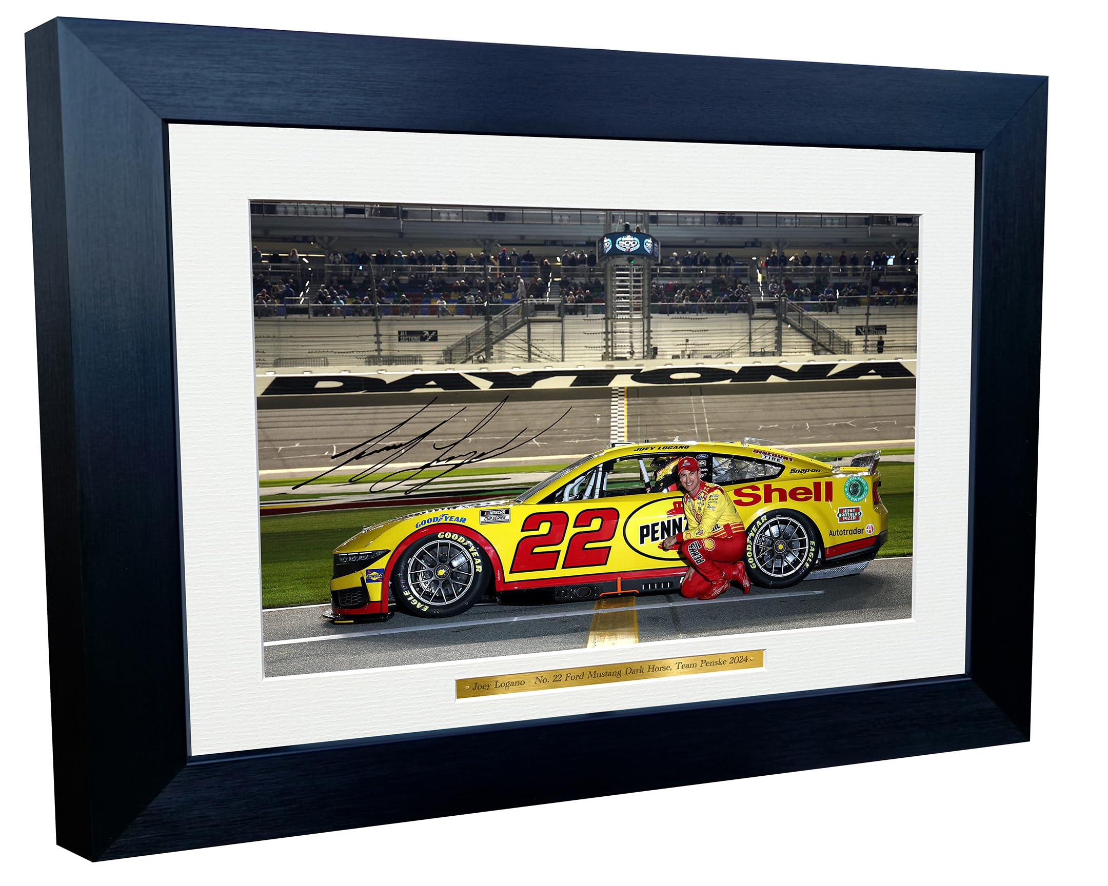 12x8 A4 Joey Logano 2024 Daytona 500 NASCAR Cup Series No. 22 Ford Mustang Dark Horse for Team Penske Signed Autographed Signature Photo Photograph Picture Frame Poster Celebration Gift