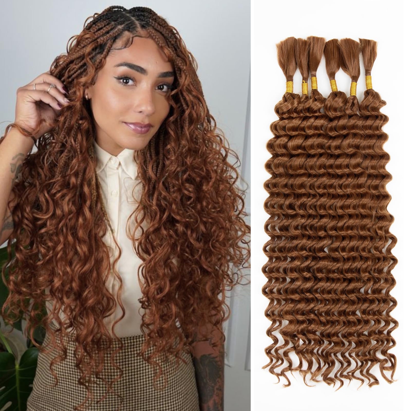 Braiding Hair 200g 18 Inch Deep Water Wave Bulk Hair for Braiding No Weft Bundle Curly Braiding Hair Extensions for Boho Braids Wet and Wavy（6 Bundles