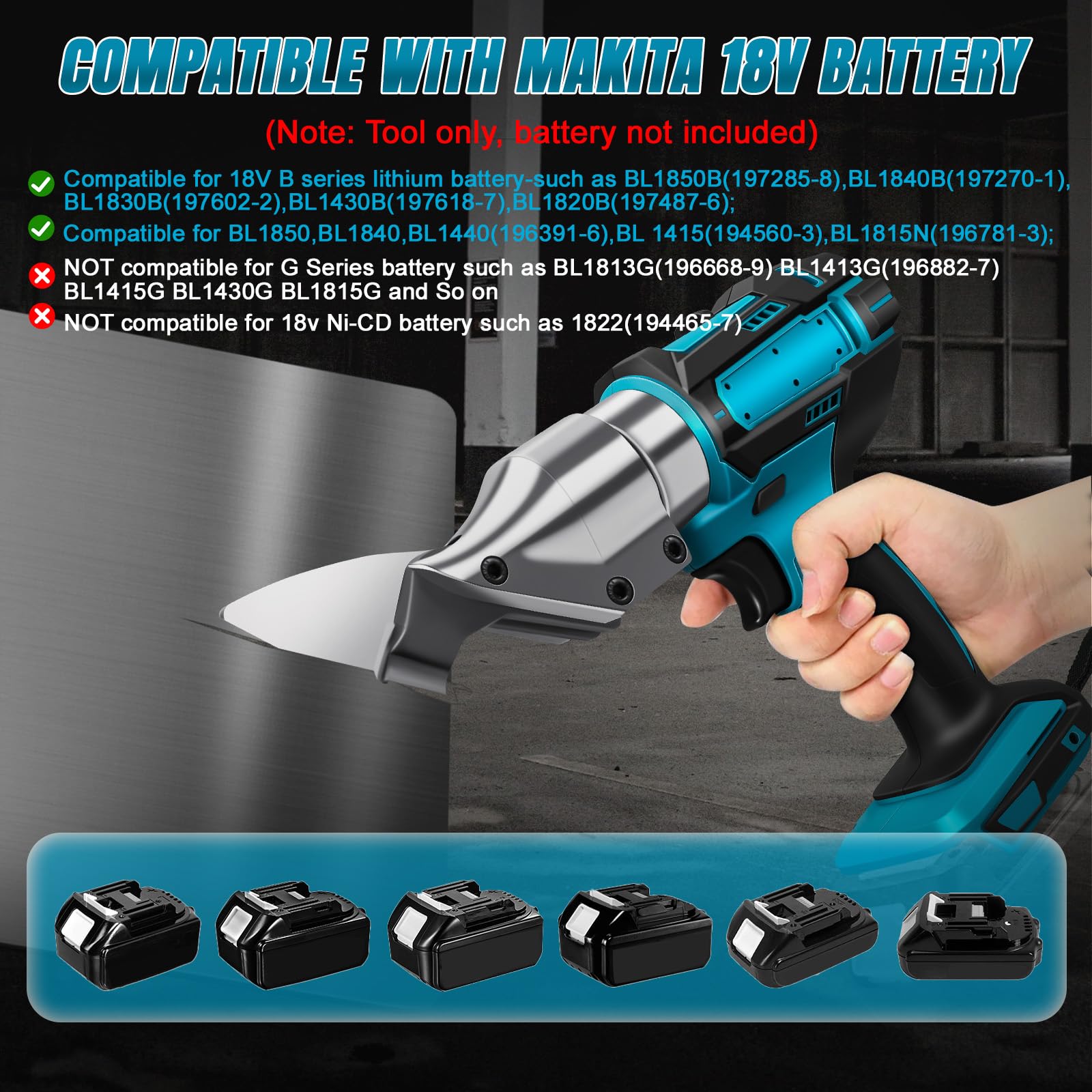 21V Forbici Elettriche per Metallo per Makita Batteria, Cesoie per Metallo Elettriche Cordless Professionali, con Testa Rotante a 360° per Fogli, Tappeti, Pelle (Senza Batteria)
