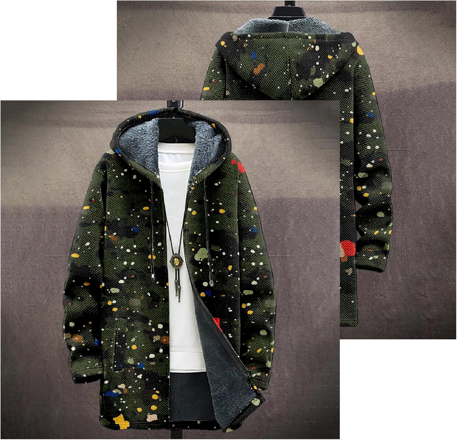 BIVENANT Mens Camo Hooded Cardigan Zip up Long Hoodie Jackets Camouflage Fashion Fleece Hoodies Coats for Men