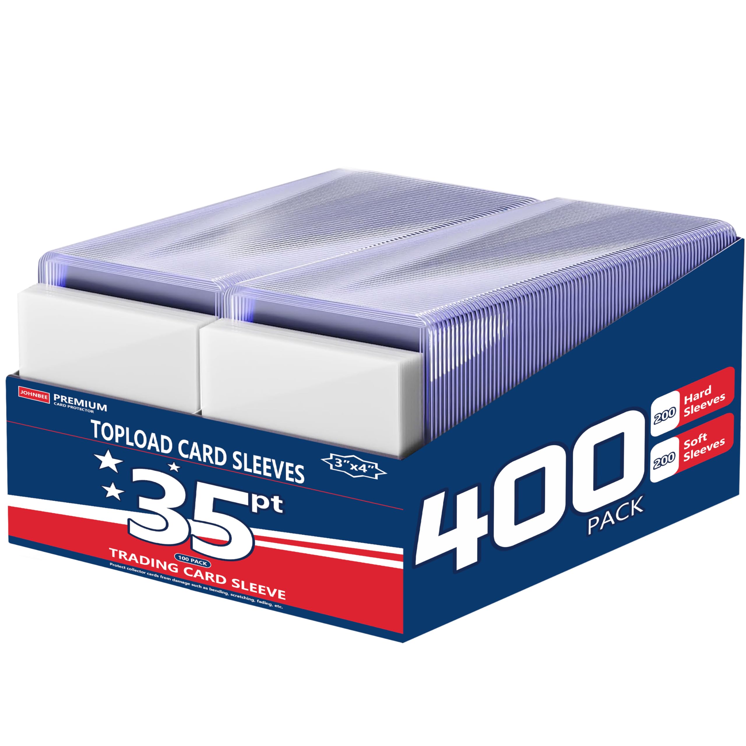 400 Card Sleeves Top Loaders for Cards, 35pt 3"x4" Clear (400Soft+400Hard)
