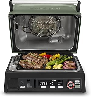 Cuisinart FlavorBoost ™ 8-in-1 Outdoor Electric Grill, Portable Electric Grill Outdoor Barbecue Smoker & Air Fry, Cook 6 Steaks, Versatile BBQ Smoker & Portable BBQ Outdoors