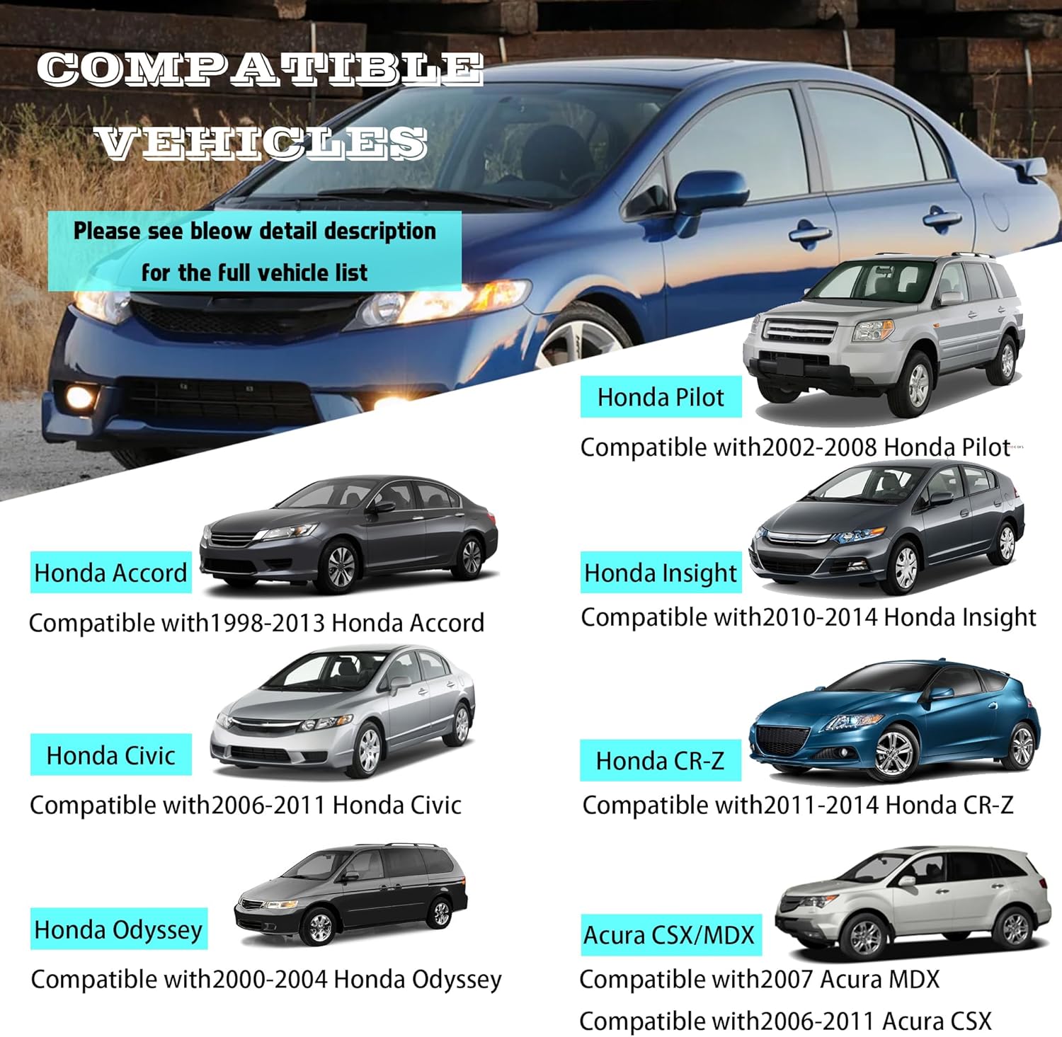 Car Rear View Reverse Mirror Compatible with Honda 1998-2013 Accord 2006-2011 Civic 2000-2004 Odyssey 2002-2008 Pilot 2010-2014 CR-Z Insight Day/Night Mirror Replaces 76400-SDA-A03