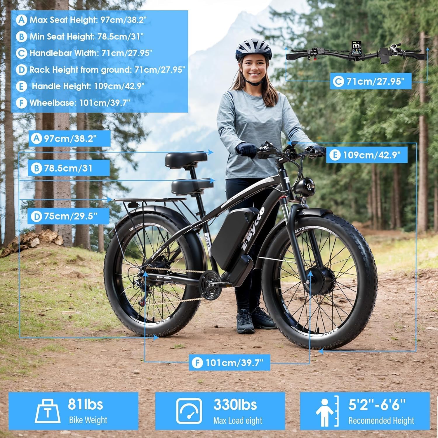 E·Bycco 6000W Peak Dual Motor Electric Bike, 40-47MPH 24 Inch Fat Tire Ebike for Adults, 52V 32AH 100 Miles Long Range with Hydraulic Disc Brake Mountain Electric Bicycles