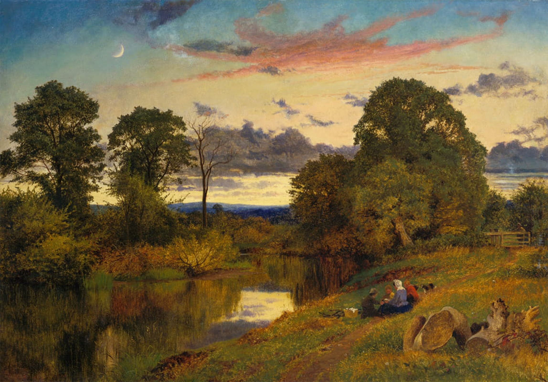 HRJUBWREE Oil Painting Prints on Canvas Painting Picture Sunset by Benjamin Williams Leader Artwork Canvas Prints for Office Decor 60x90cm