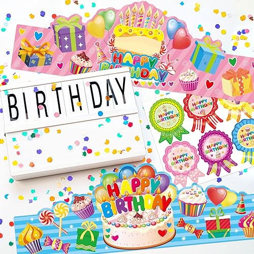 Miniatura 4 de WorldBazaar Coronas de cumpleaños para niños, paquete de 36 sombreros de feliz cumpleaños con calcomanías de insignia, profesor, aula, escuela,