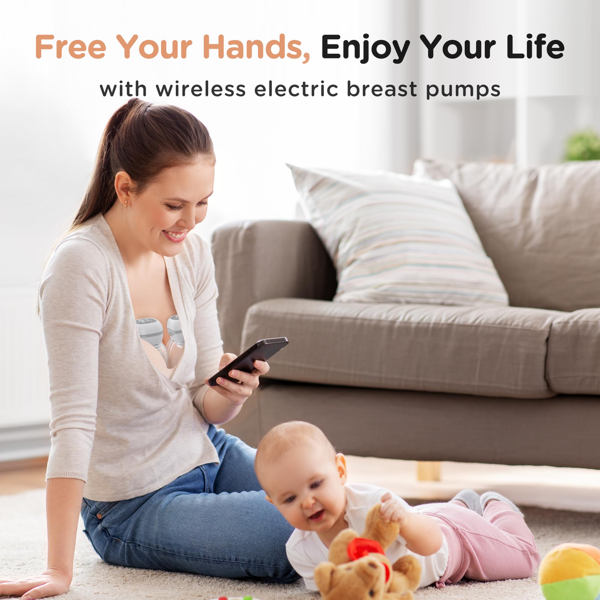 Jheppbay Wearable Breast Pump Electrical, Electric Breast Pump Electrical, 12 Levels 3 Modes, Low Noise Portable with 21mm/24mm Flanges - Image 4