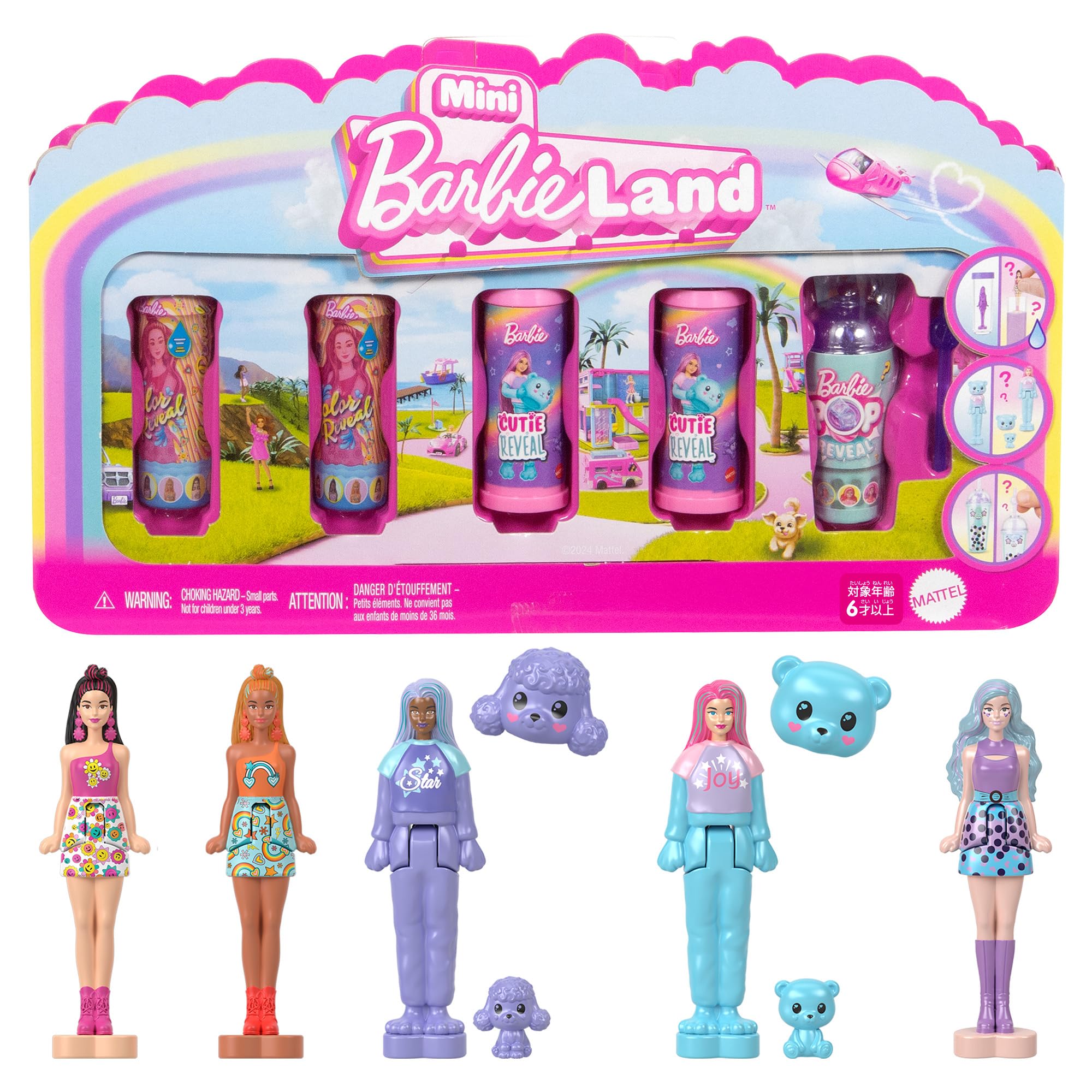 Barbie Mini Barbie Land Rebuild Series Micro Doll Set, Dress-Up Doll and House, 5 Dolls Included, For Ages 6 and Up, Pink JGL29 [12] Revel Series Micro Doll Set