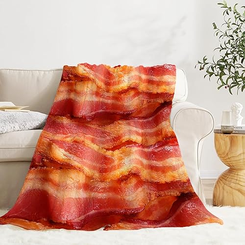 Darani Food Bacon - Manta de franela ligera, súper suave y acogedora, cálida y ligera, de franela suave, 60 x 50 pulgadas, tamaño mediano para cama