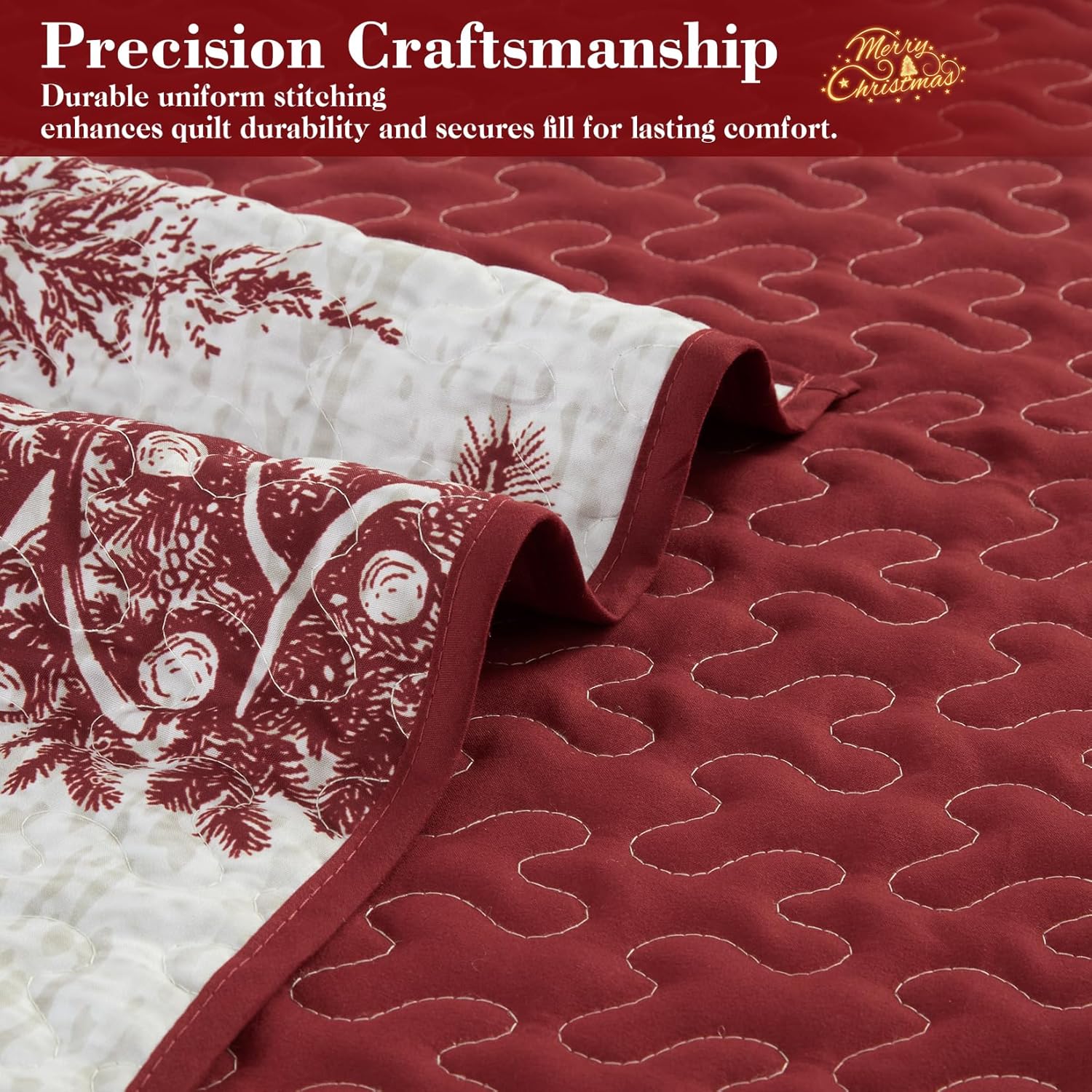 Christmas Quilt Set King Size, Christmas Holiday Decorations Bedspread Set, Soft and Breathable Xmas Quilt Bedding Set (King, 106"x96")