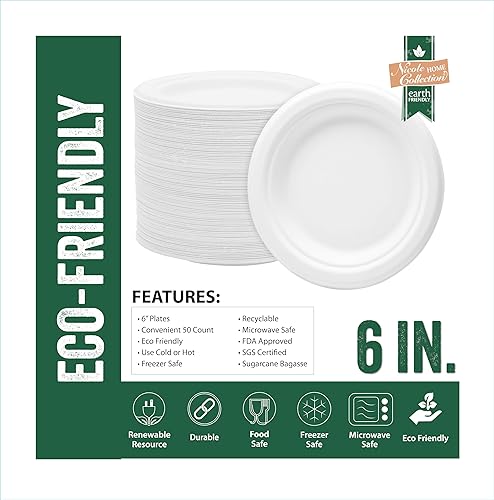 Miniatura 2 de Nicole Home Collection Platos de papel desechables compostables resistentes de 6 pulgadas, 100% bagazo, biodegradables, ecológicos, caña de azúcar