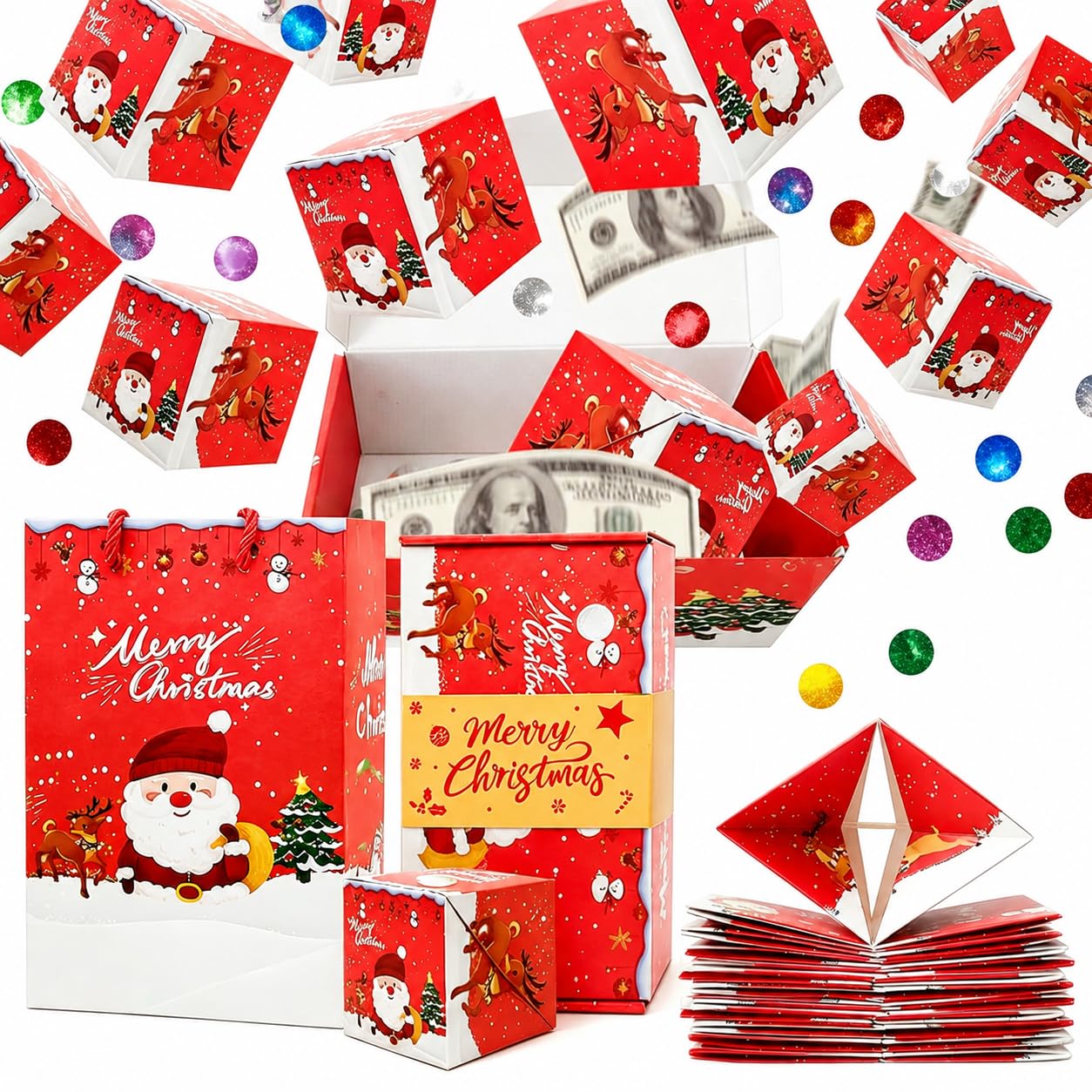 Christmas Surprise Gift Box,Explosion Gift Boxes,Money Gift Boxes,(Red)
