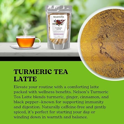Miniatura 4 de Nelson's Tea - Café con leche de té de cúrcuma sin cafeína - Mezcla de cúrcuma, canela, jengibre, clavo, nuez moscada y pimienta negra, 16 onzas