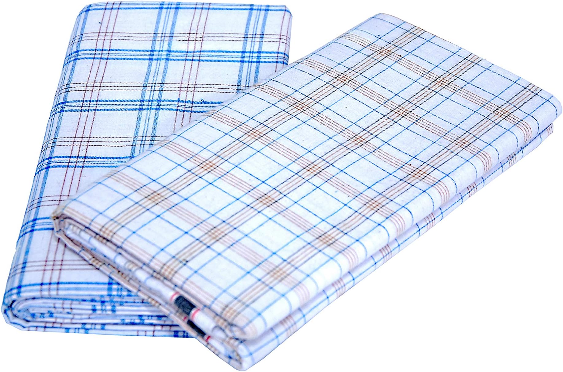RETRO 100% Pure Cotton White Checkered Lungi For Men / 2.00 Meter Lungi Length/Pack Of Two Lungis