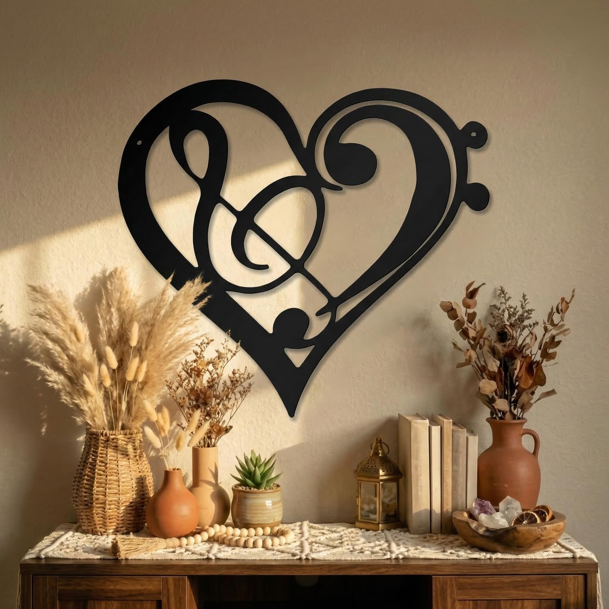 Zhengmy Heart Metal Music Wall Decor Musical Notes Metal Wall Art Vintage Music Theme Note Hanging Wall Sign for Music Room, Bedroom, Living Room or Classroom 13.78 x 12.6 Inches