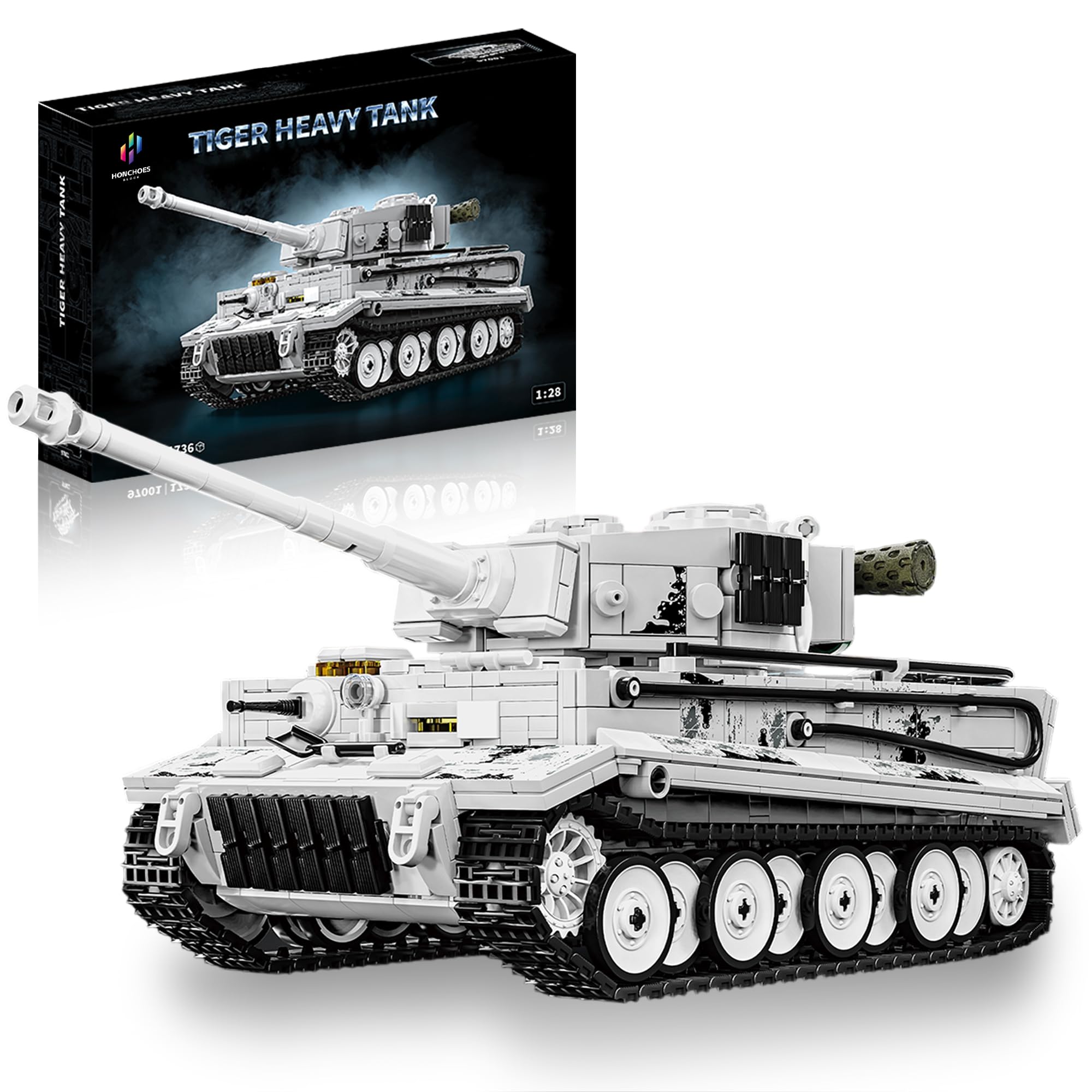 honchoes WW2 Tank Building Set Tiger I Army Military Vehicles Collectible Model for Adults Home Office Decor (White)