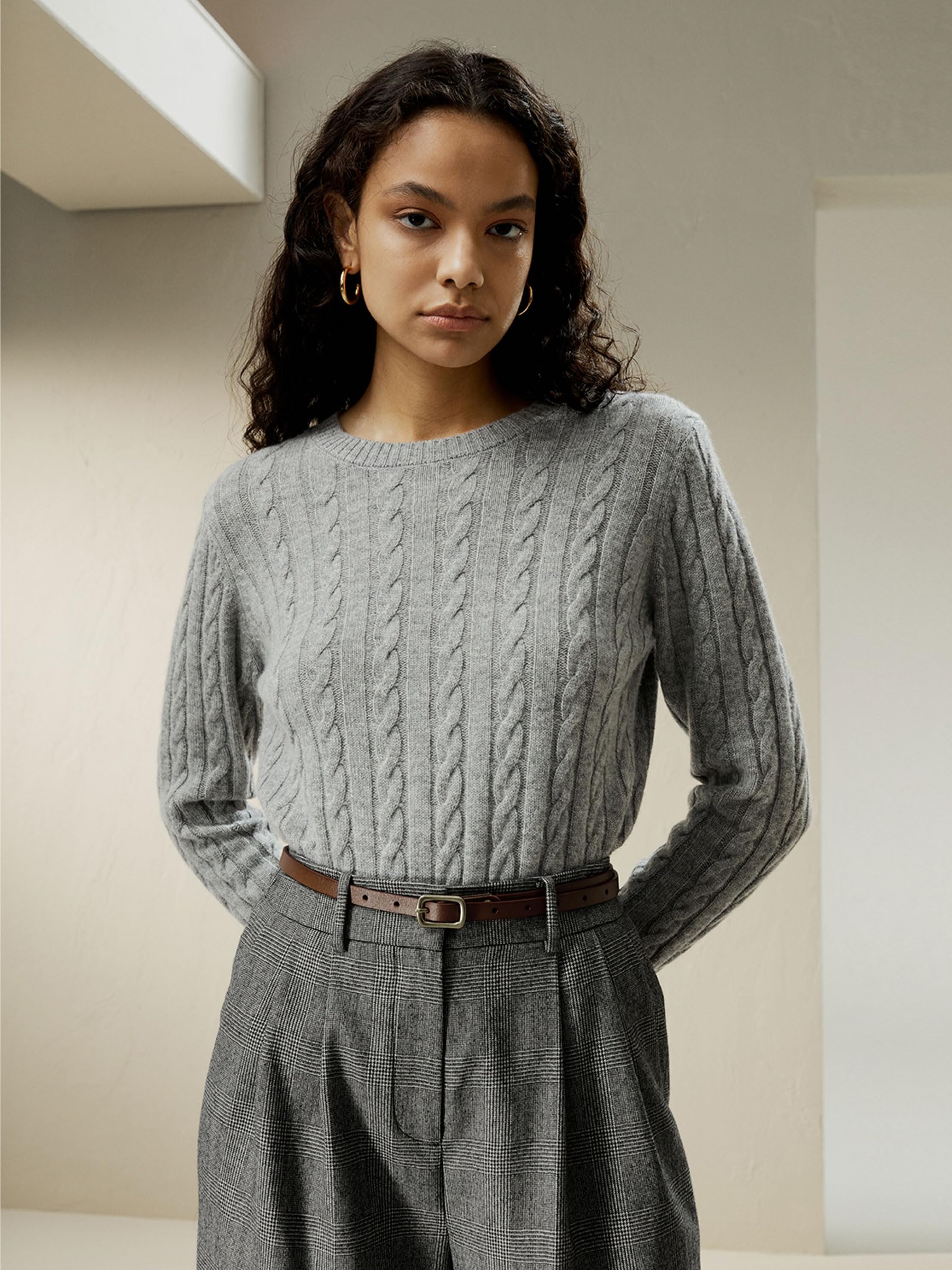 LilySilk Wollkaschmirpullover für Damen, klassischer Pullover im Preppy-Stil mit geripptem Zopfmuster, für Herbst und Winter