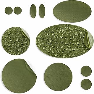 aZengear Repair Patches (30+ Colors) for Down Jackets, Puffers, Tents, Shoes, Sleeping Bags - Stick On, Waterproof, Tear-Cold-Heat-Resistant Nylon Polyester Fabric (11 Pcs, Olive)