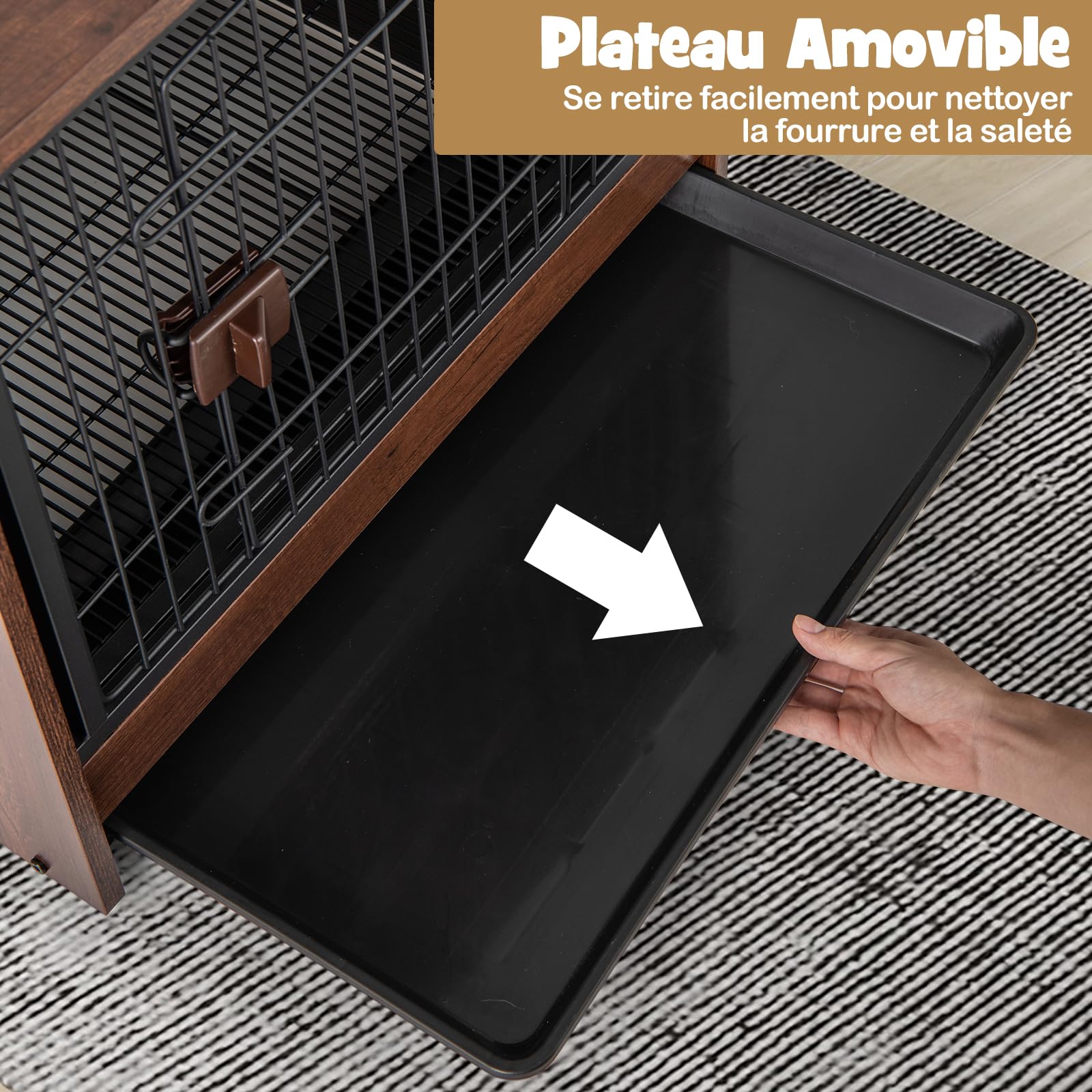 GYMAX Cage Chien Intérieur, avec Plateau Amovible Inférieur de Hygiène, Porte Verrouillable, Patins Réglables, Niche pour Animaux de Petite et Moyenne Taille, Style Industriel, 62×49,5×61 cm