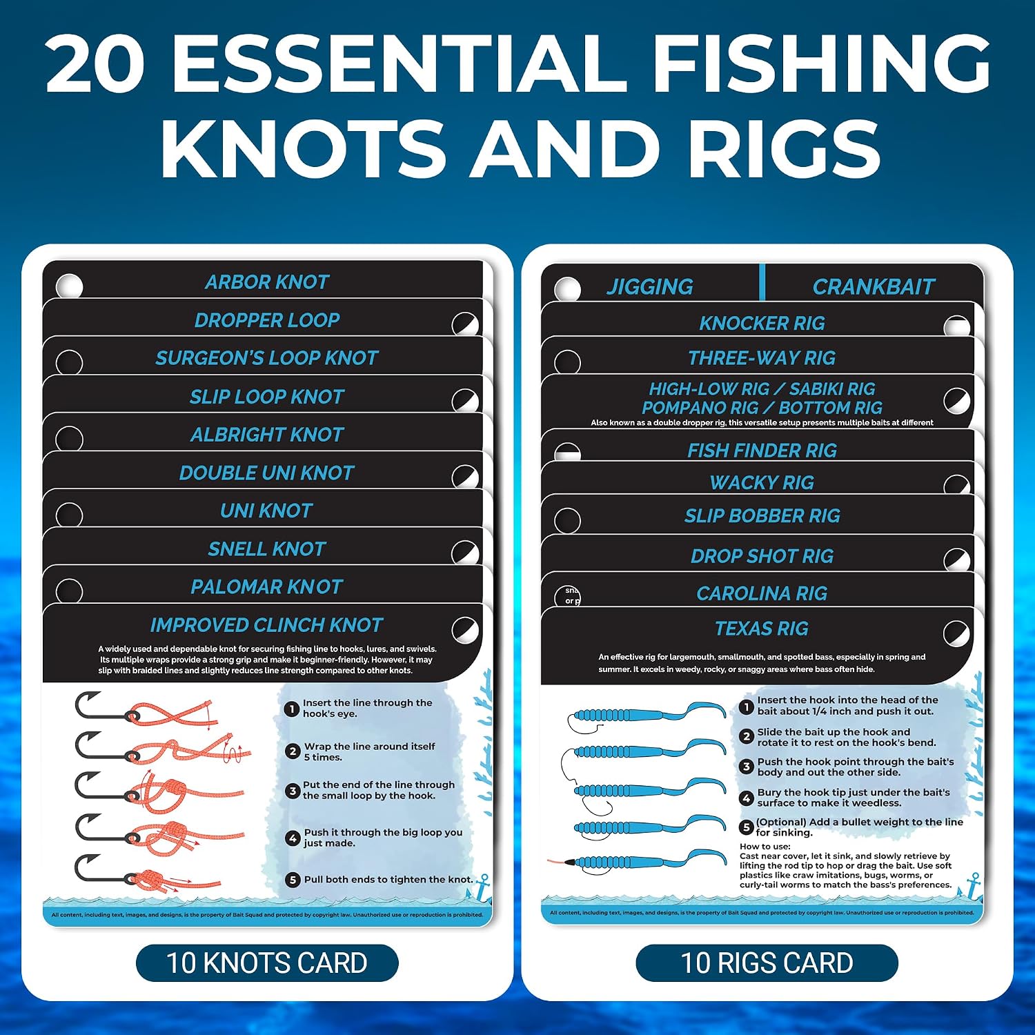 20 Essential Fishing Knots Pocket Guide Card – 4" x 3" Durable Quick Reference – Perfect Pocket Guide Fishing Gift for Anglers