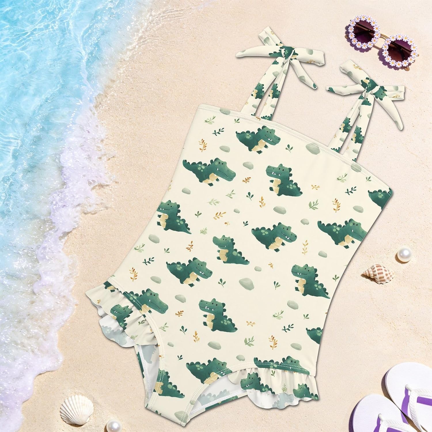 visesunny Toddler Girl Swimsuit Adjustable Strap Swimwear Cute Crocodile Bathing Suits for Girls 18M-6Y