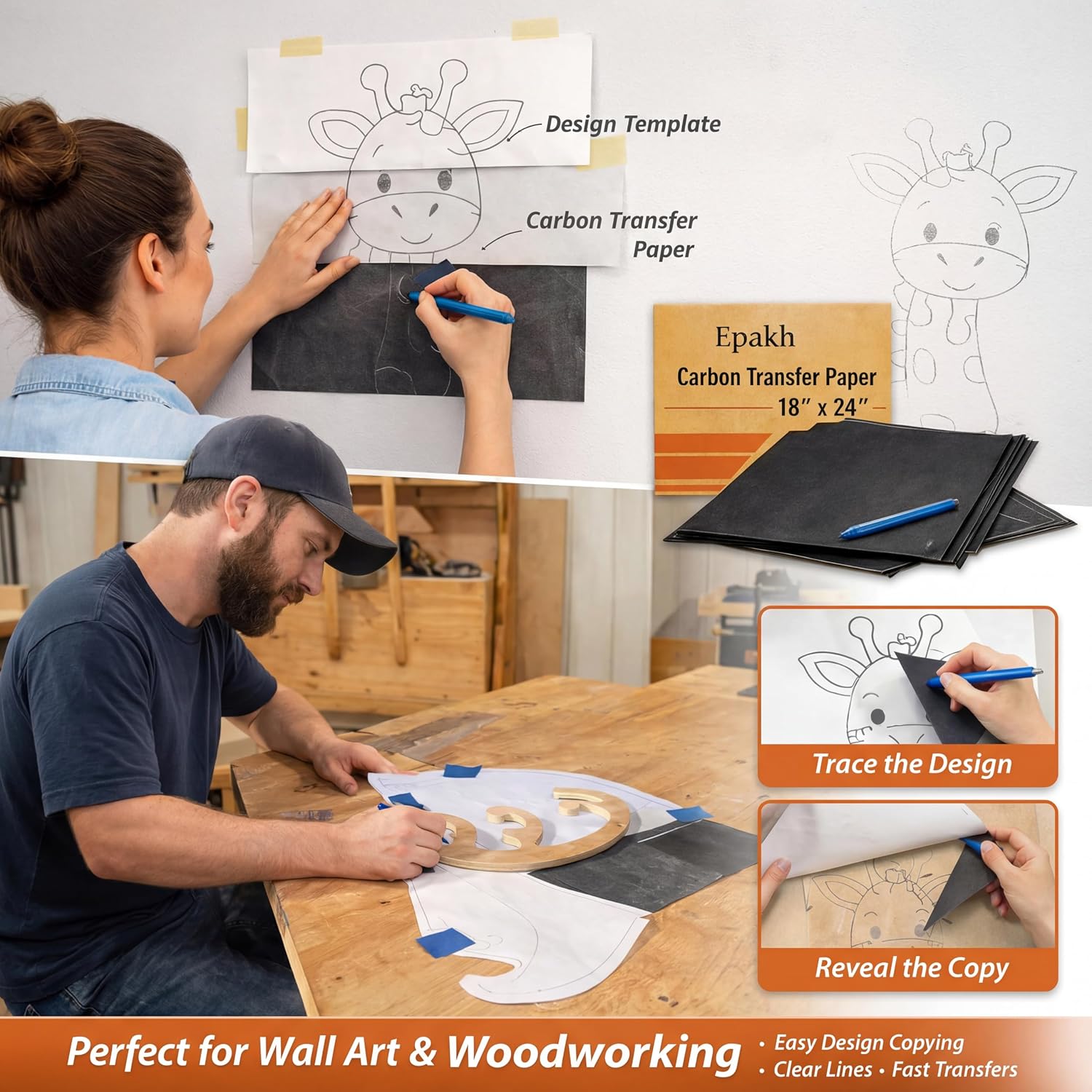 Epakh 20 Sheets 18''x 24'' Large Carbon Paper for Tracing, Carbon Transfer Paper for Drawing, Tracing and Transfer -Arts and Crafts Supplies for DIY Woodworking, for Canvas, Wood, Leather and Crafts
