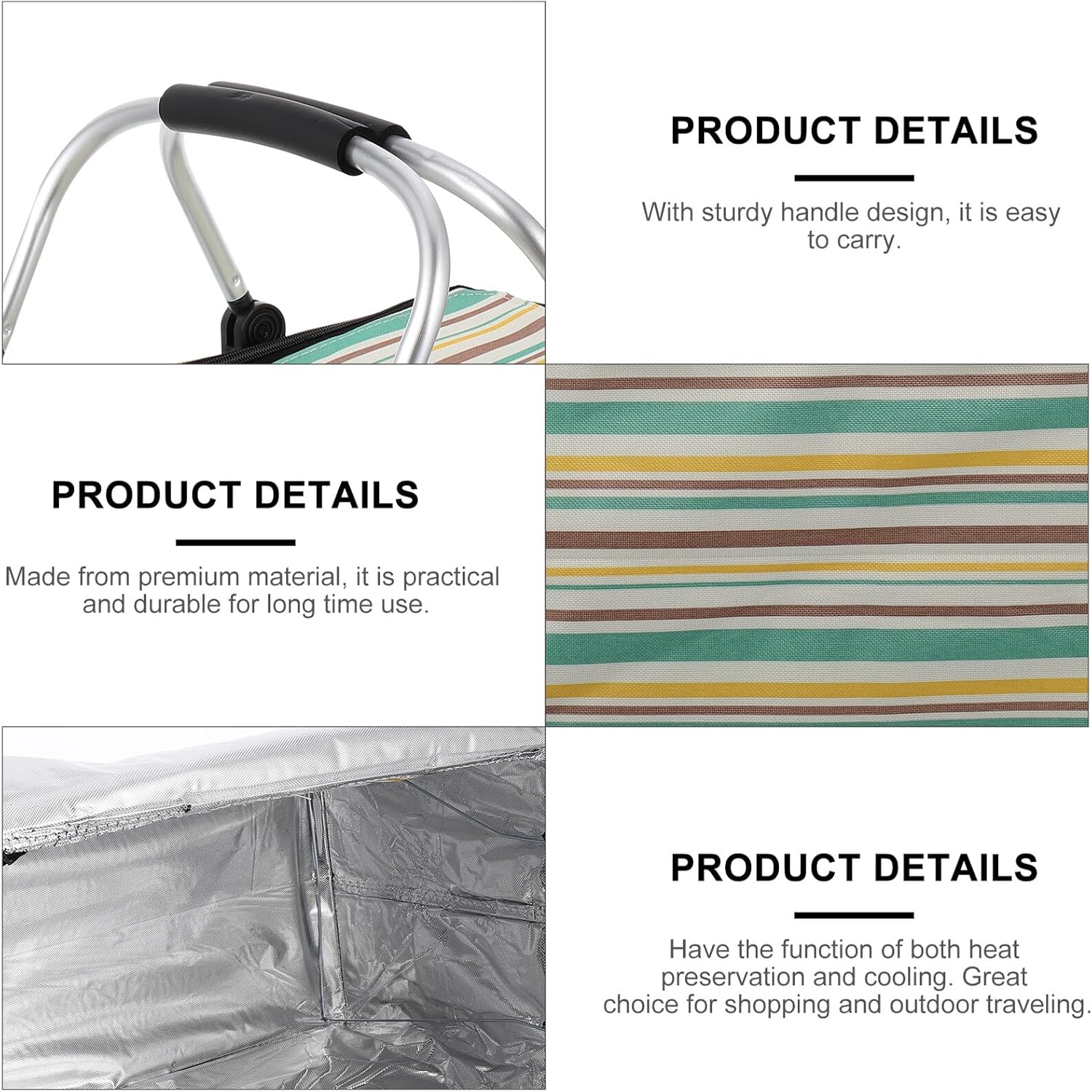 Insulated Picnic Basket with Handles Yellow Striped Thermal Grocery Basket for Outdoor Food Storage and Travel with Portable Handle