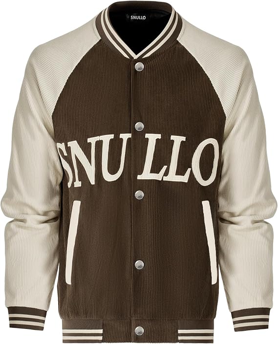 Men's Varsity Jacket Casual Baseball Bomber Jackets Buckle Style Relax Fit