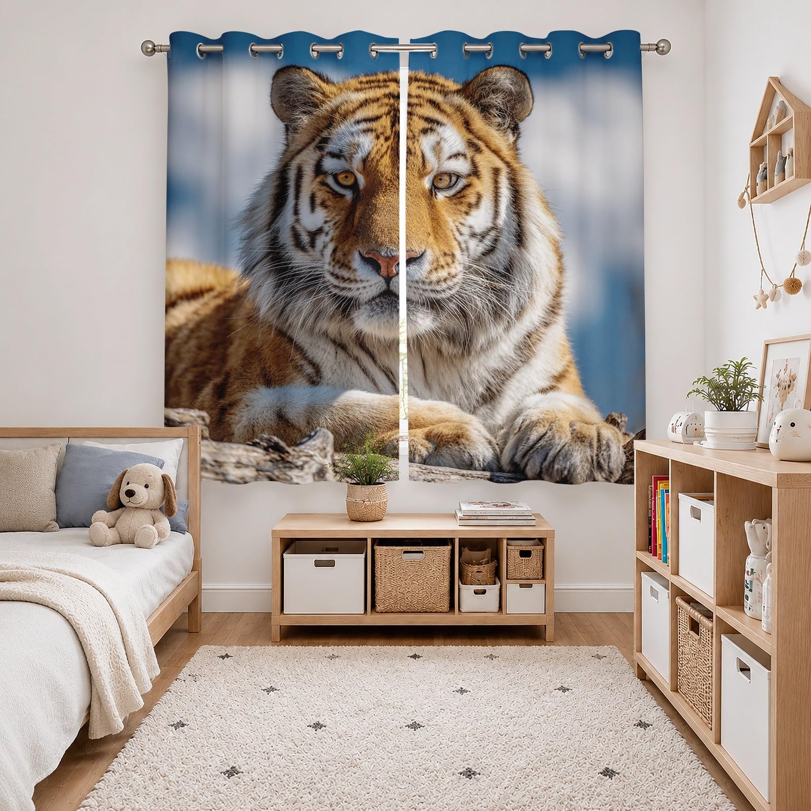 Infantil Cortinas Opacas Aislantes 2 Paneles 140An x 260Al cm Animales Tigre Primer Plano Hogar Decorativa Suave Poliéster Termicas Cortina con Ojales MarróN para Salon Dormitorio Oficina