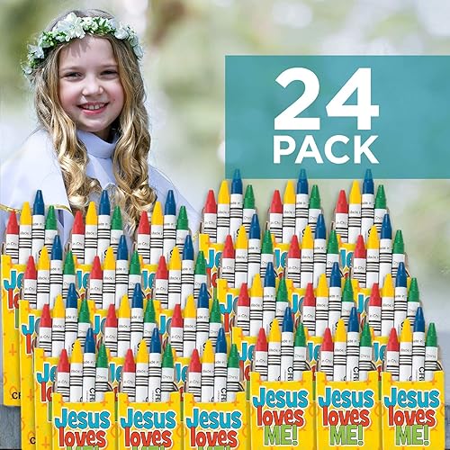 Miniatura 2 de Fun Express Jesus Loves Me - Crayones religiosos, 24 paquetes con 4 crayones cada uno, iglesia, escuela dominical y regalos