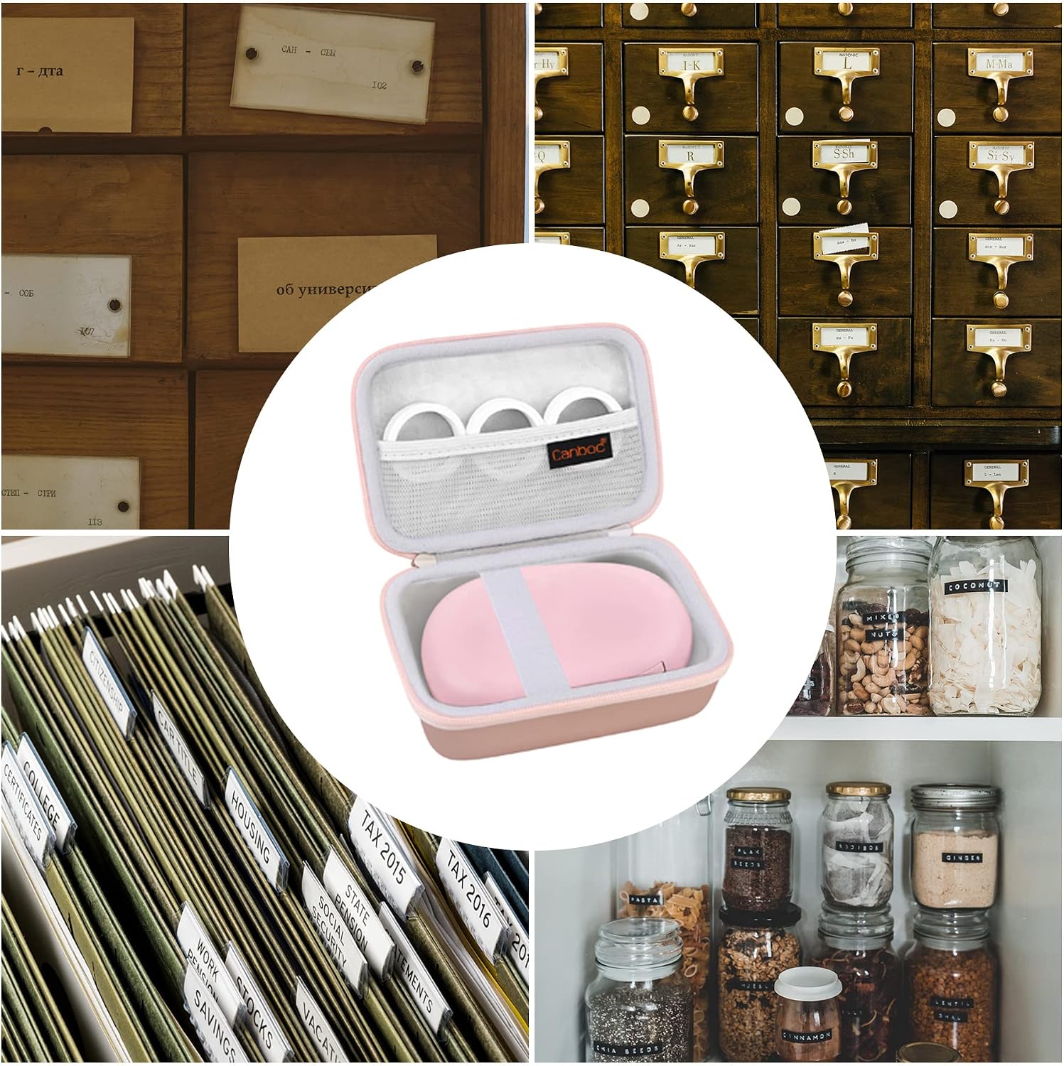 Canboc Label Maker Case for Mini Label Maker SUPVAN E10 Label Maker Machine, Mesh Bag fits Tape and USB Cable, Pink
