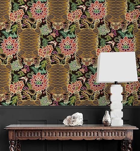 Miniatura 5 de Surface Style - Papel tapiz para despegar y pegar, papel tapiz de chino tigre caprichoso para dormitorio, comedor, tocador, autoadhesivo, vinilo,