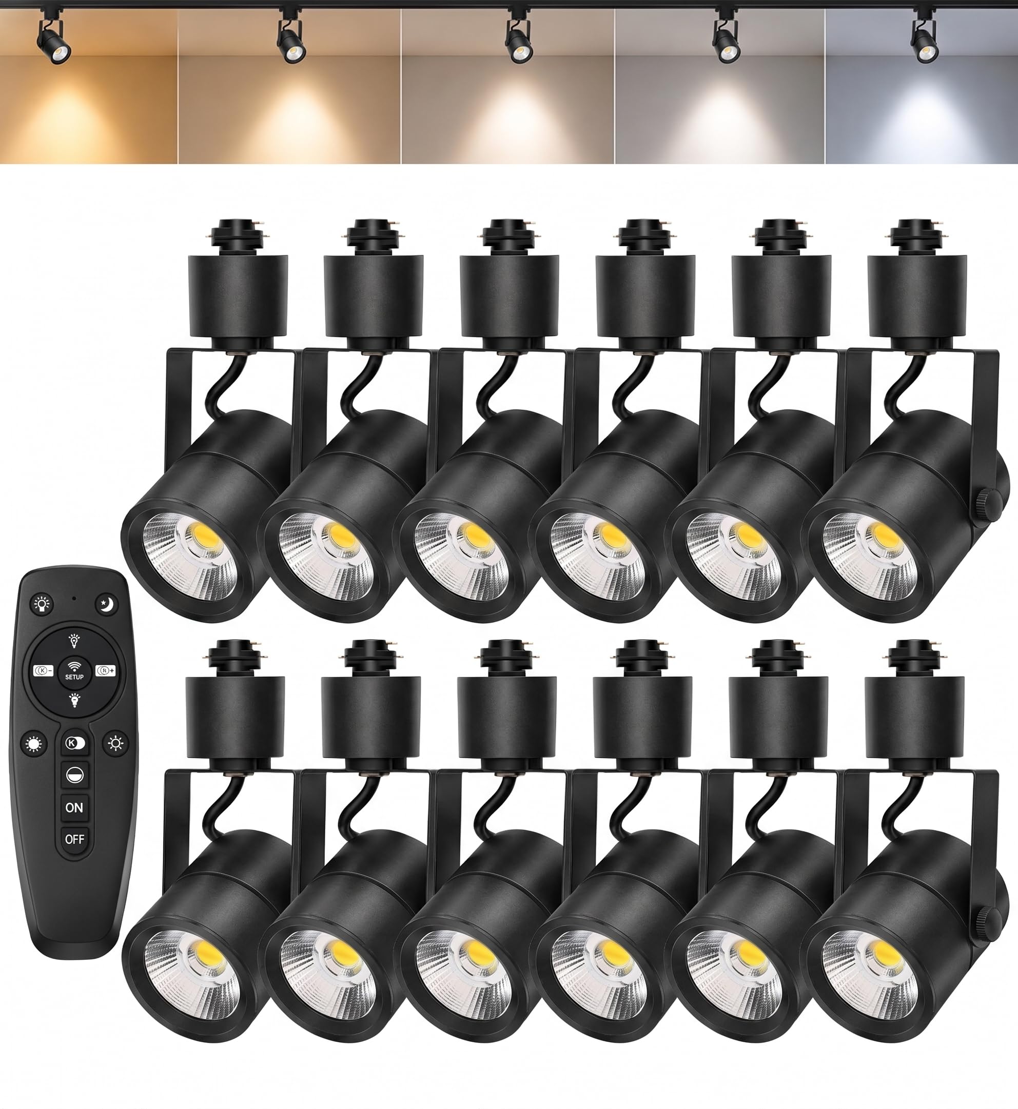 Photo 1 of Motrackcao 12 Pack LED Track Lighting Heads with Remote, 2700K-6500K Stepless Color Dimming H Type Track Light Fixtures, 10W 1000LM Dimmable Ceiling Spotlight for Kitchen Accent Art,Black