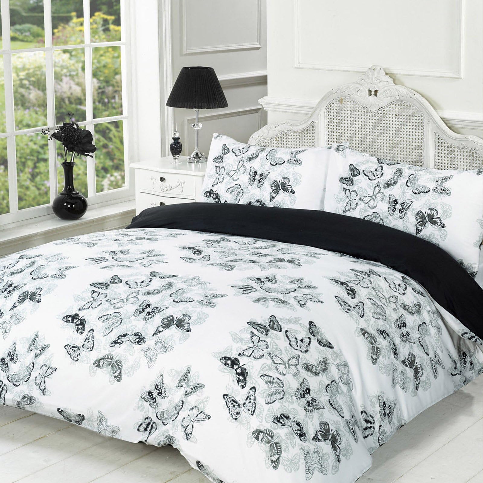 Novali Black Butterfly Super King Duvet Quilt Cover Bedding Set